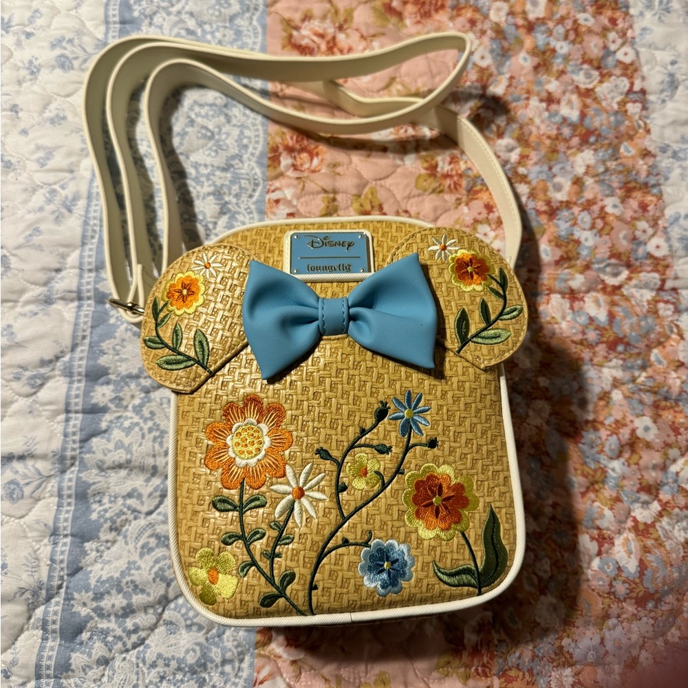 Disney Floral Embroidered Tan Crossbody Bag